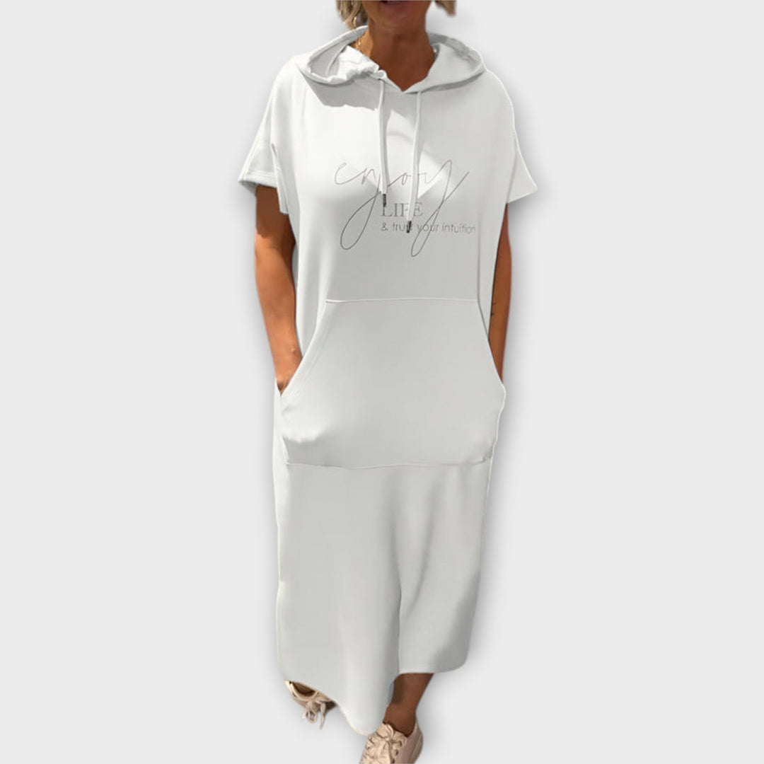 Parker - Hooded Pullover Dress with Casual Letter Print
