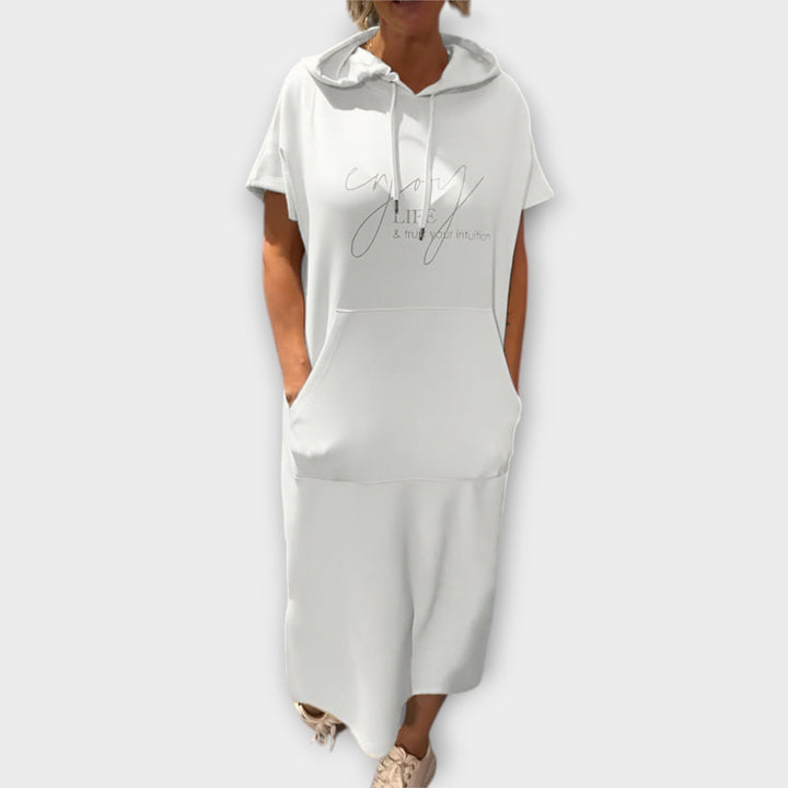 Parker - Hooded Pullover Dress with Casual Letter Print