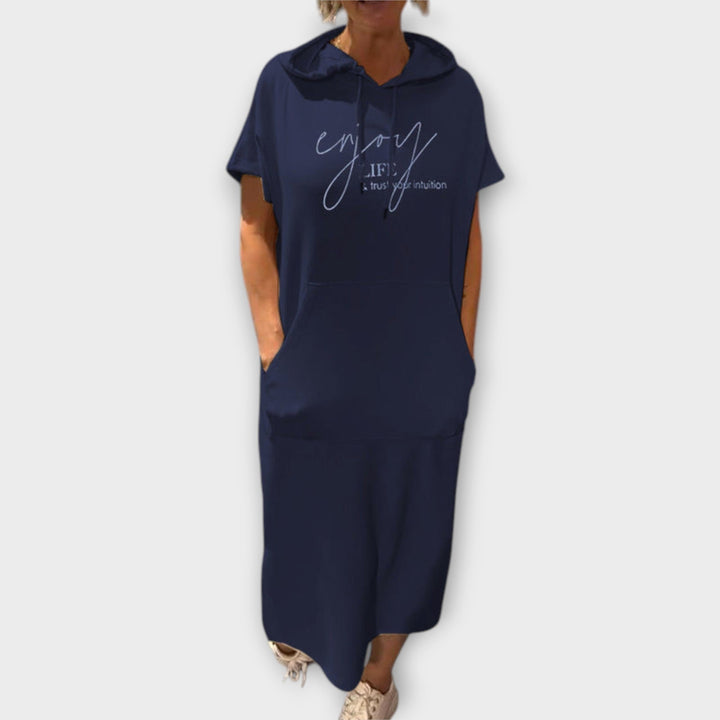 Parker - Hooded Pullover Dress with Casual Letter Print