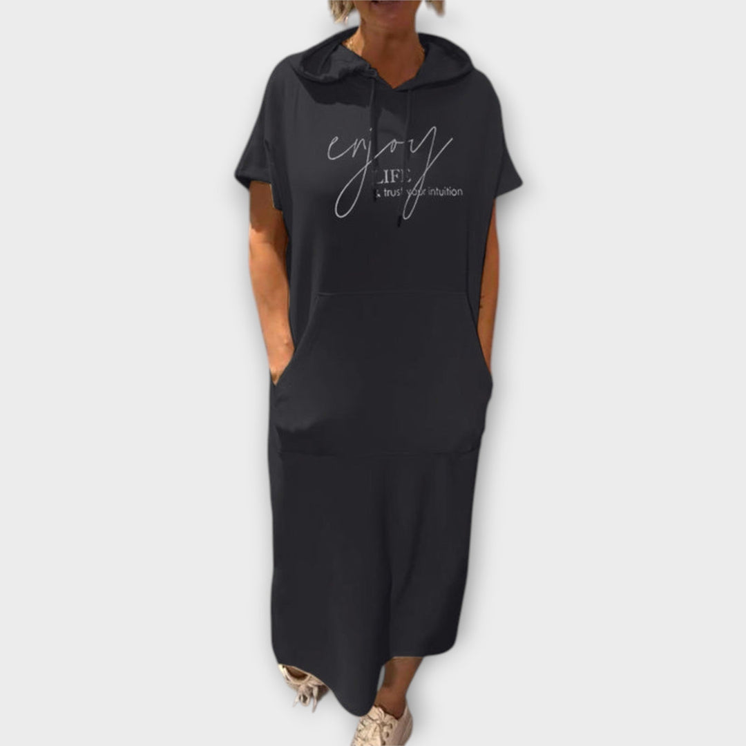 Parker - Hooded Pullover Dress with Casual Letter Print