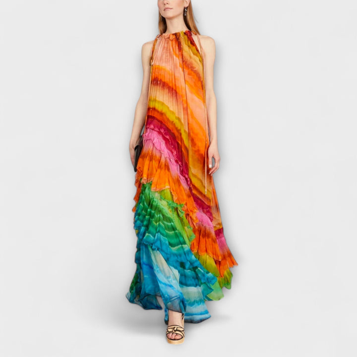 Velia - Elegant Ankle-Length Chiffon Dress with Flowing Design