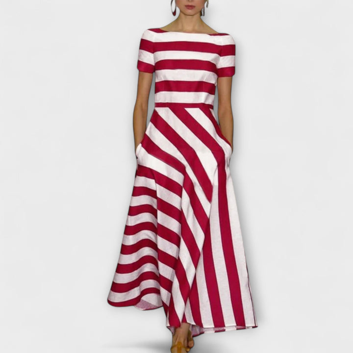 Rowena - Striped Maxi Dress with Short Sleeves