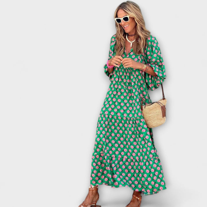 Cassandra - Women's High-Low Dress with Geometric Print