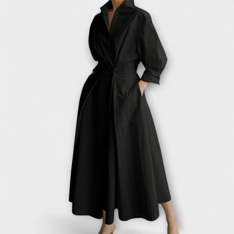 Brynn - Stylish A-Line Swing Dress with Polo Collar