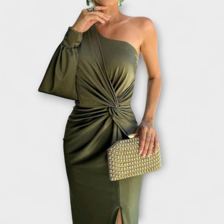 Odessa - Asymmetrical Ruched Midi Bandage Dress