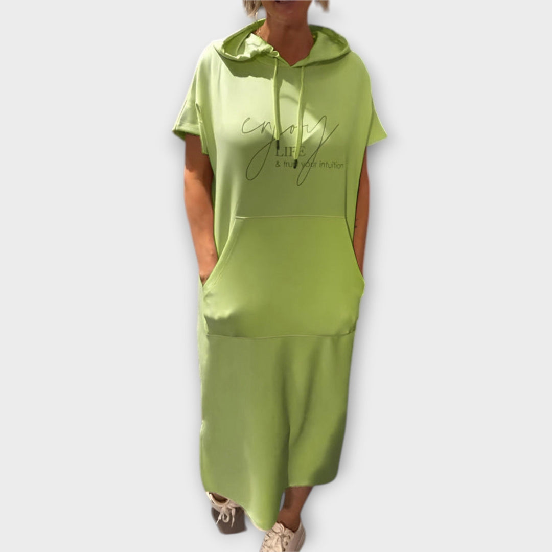 Parker - Hooded Pullover Dress with Casual Letter Print