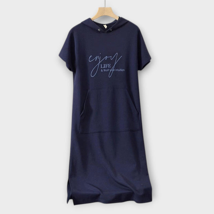 Parker - Hooded Pullover Dress with Casual Letter Print