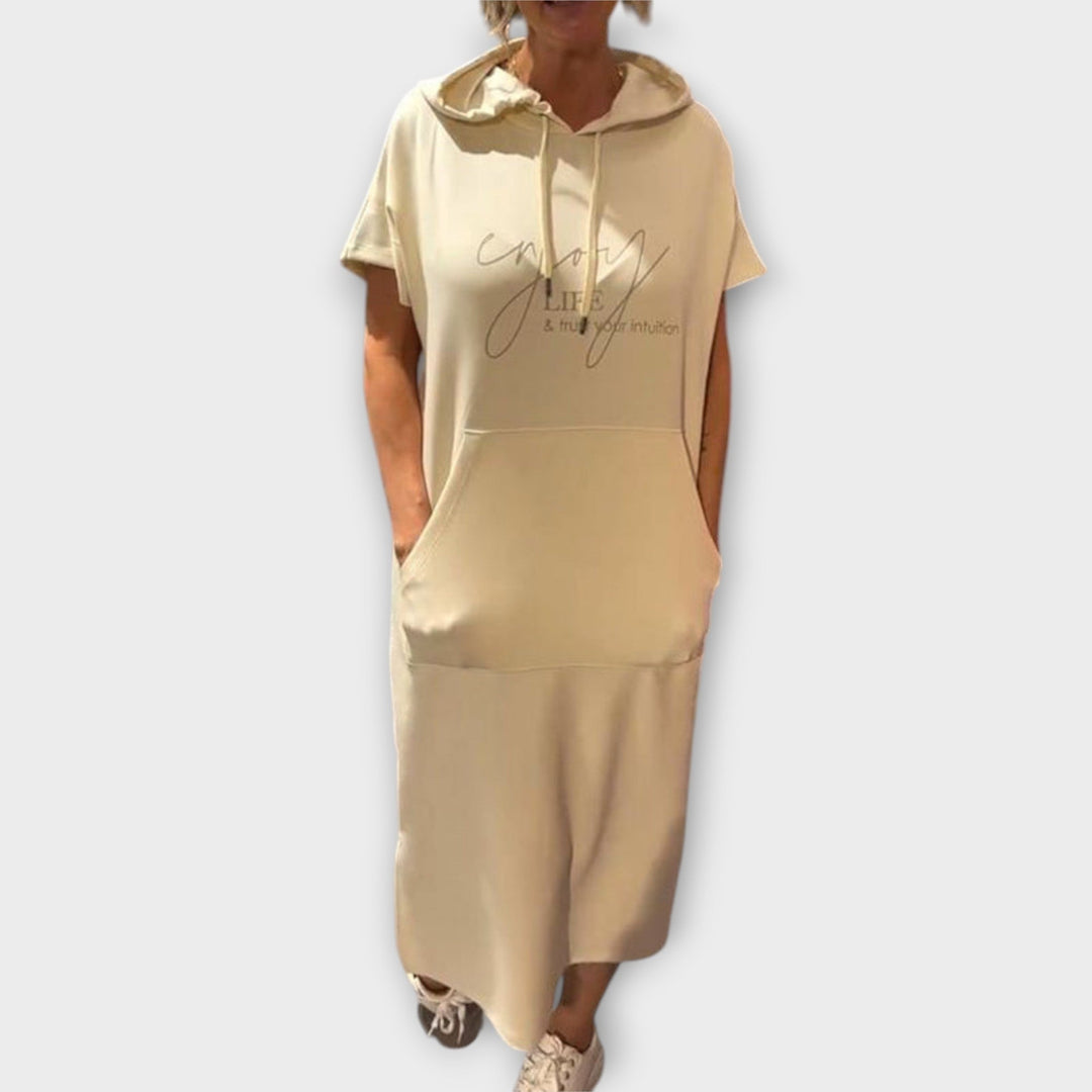 Parker - Hooded Pullover Dress with Casual Letter Print