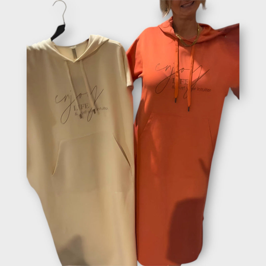 Parker - Hooded Pullover Dress with Casual Letter Print