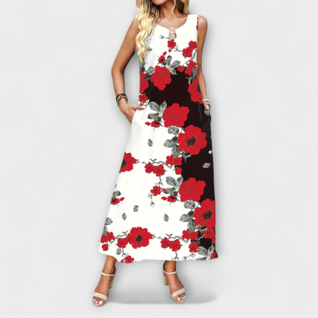 Indigo Bohemian Floral V-Neck Maxi Dress