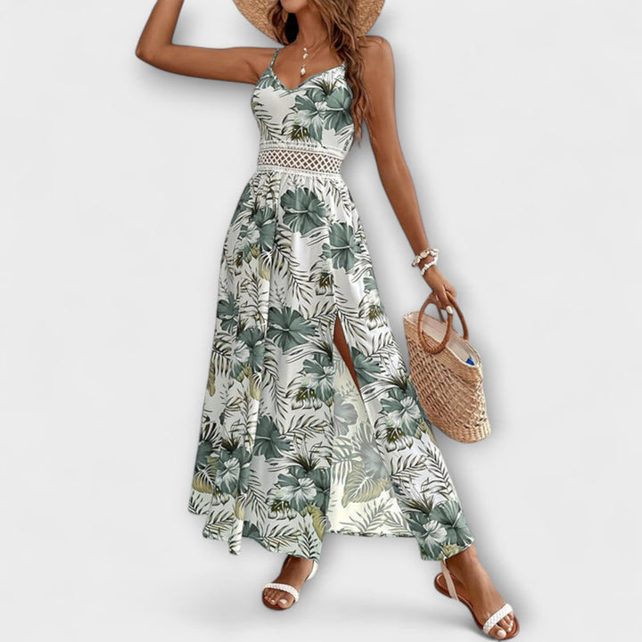 Lena - Maple Floral V-Neck Maxi Dress with Suspenders
