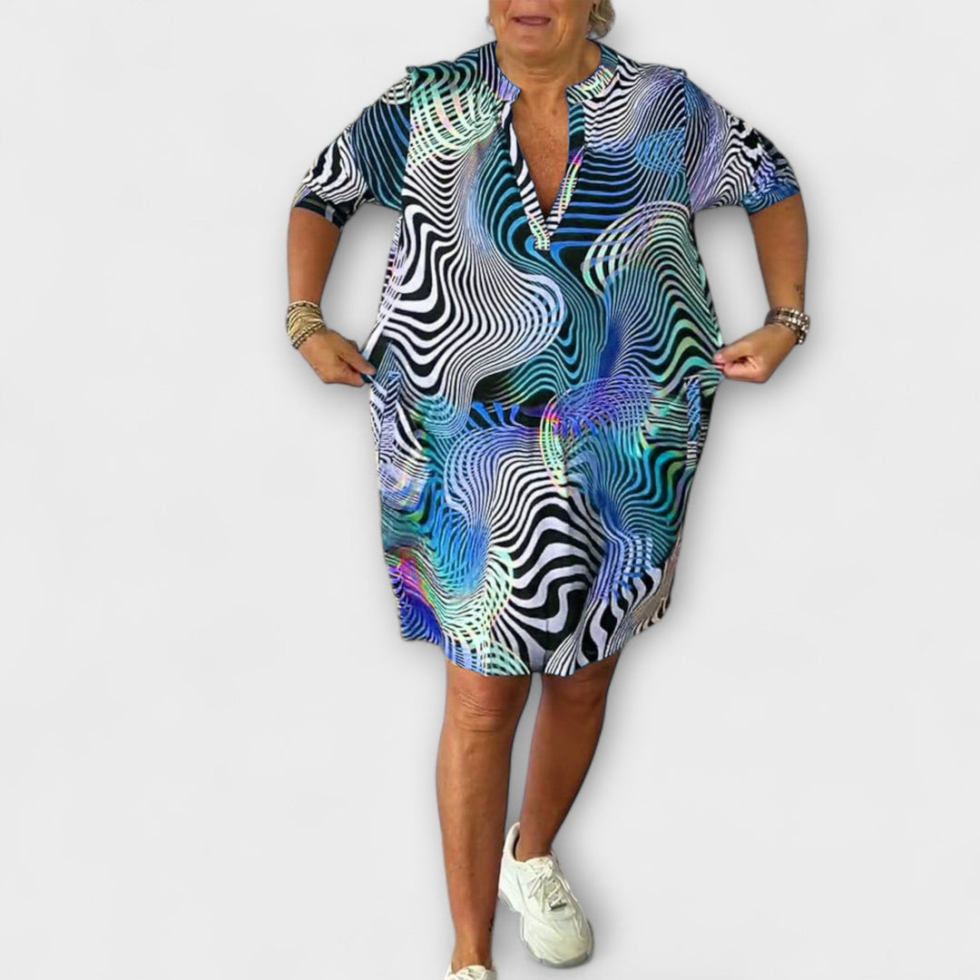 Liora - Colorful Dress with V-Neck and Elegant Draping