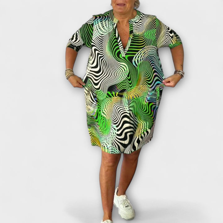 Liora - Colorful Dress with V-Neck and Elegant Draping