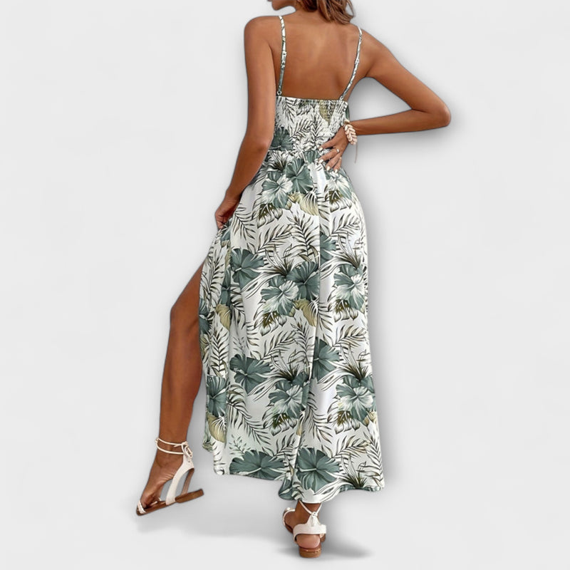 Lena - Maple Floral V-Neck Maxi Dress with Suspenders