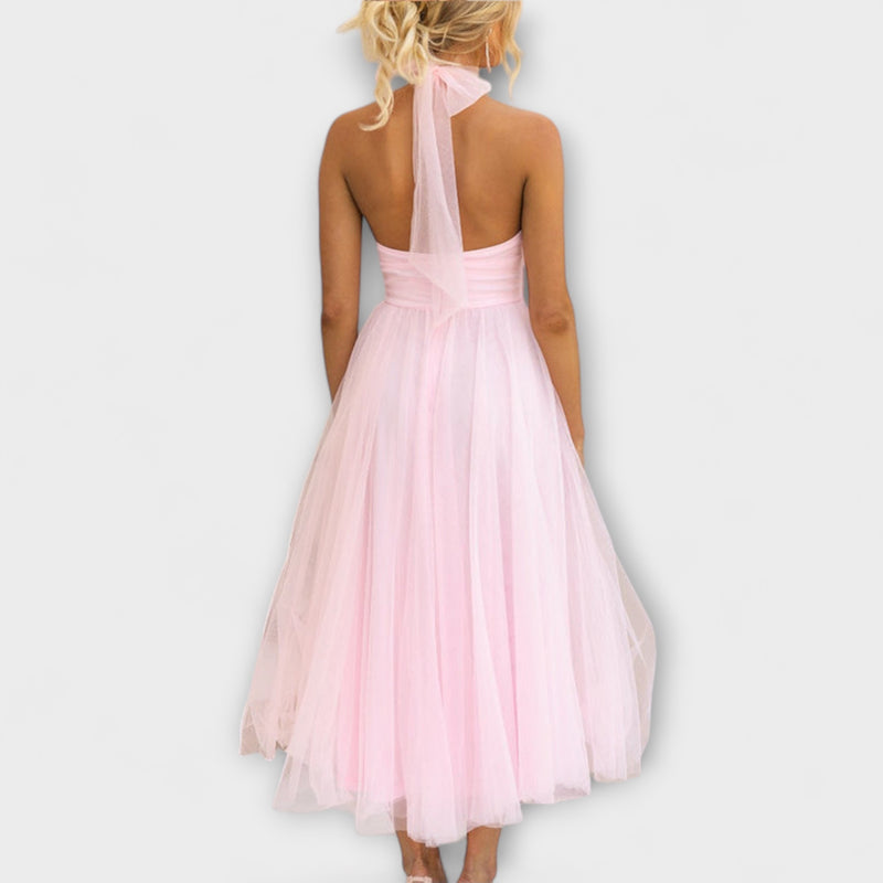 Pearlina - Elegant High Neck Mesh Dress