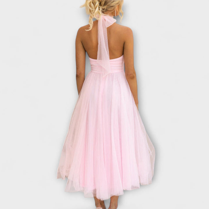 Pearlina - Elegant High Neck Mesh Dress