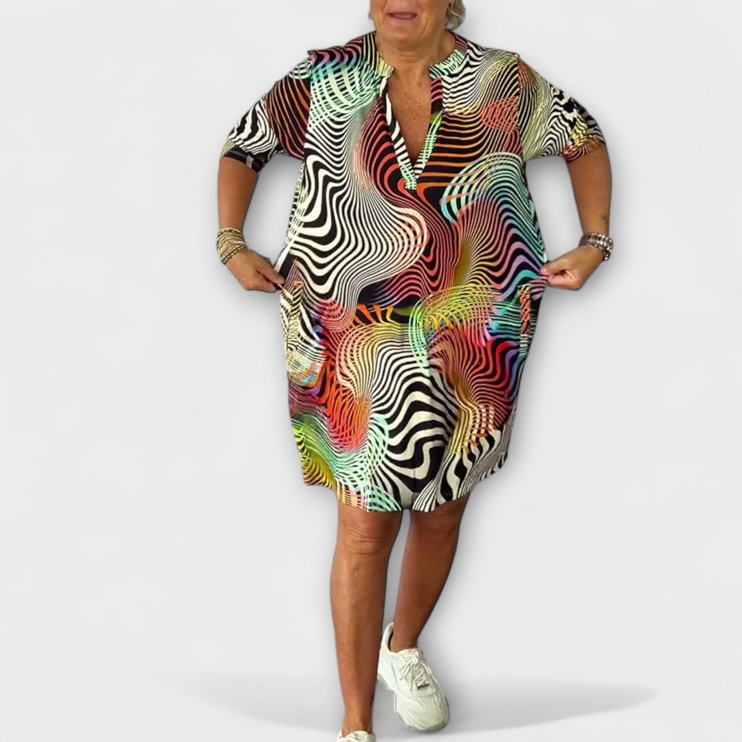 Liora - Colorful Dress with V-Neck and Elegant Draping