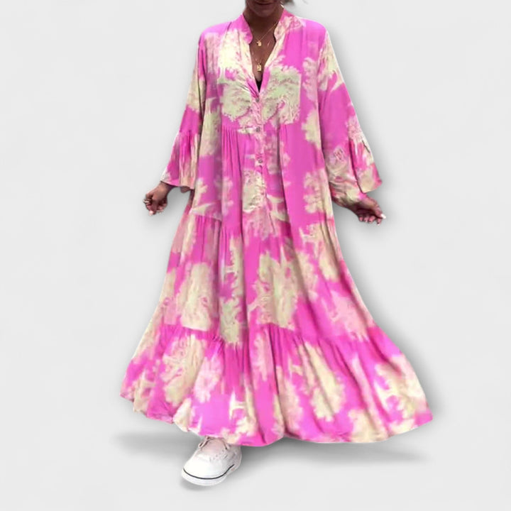 Giavanna - Printed Long Dress with Casual Flared Sleeves