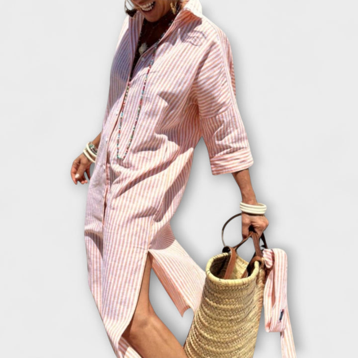 Elodie - Stylish Striped Button-Up Shirt Dress