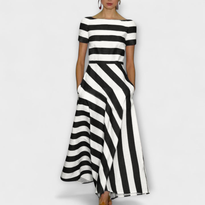 Rowena - Striped Maxi Dress with Short Sleeves