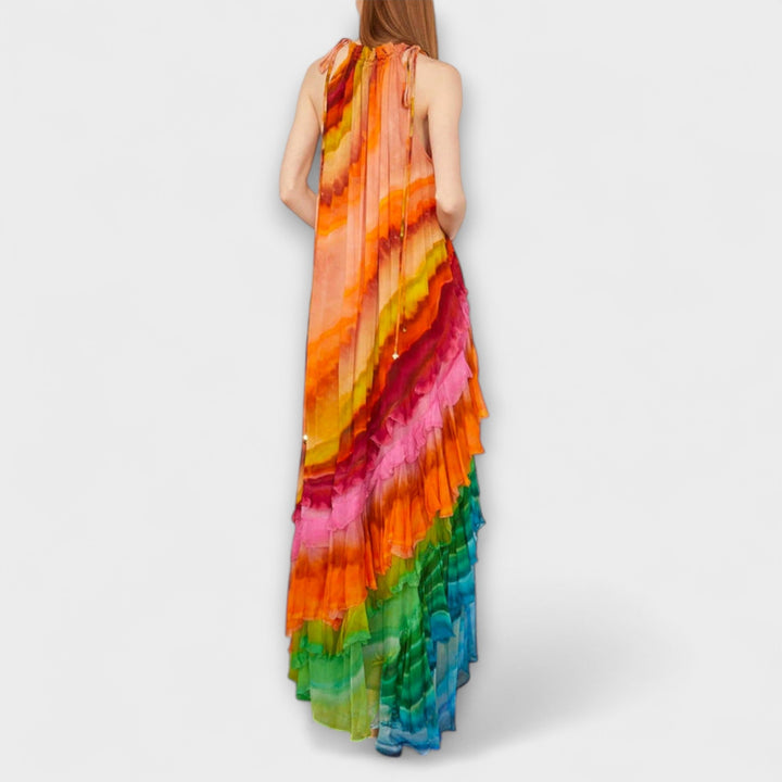Velia - Elegant Ankle-Length Chiffon Dress with Flowing Design