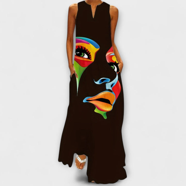 Honor - Stylish Maxi Dress with Chic Mask Print