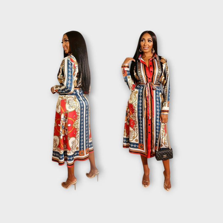 Marigold - Long Sleeve Mid-Calf Shirt Dress