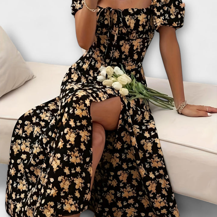 Calyx - Floral Print Puff Sleeve Dress with Artistic Flair