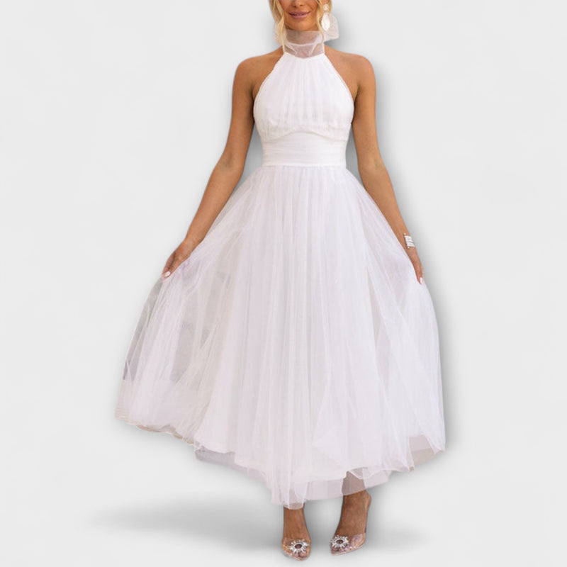 Pearlina - Elegant High Neck Mesh Dress