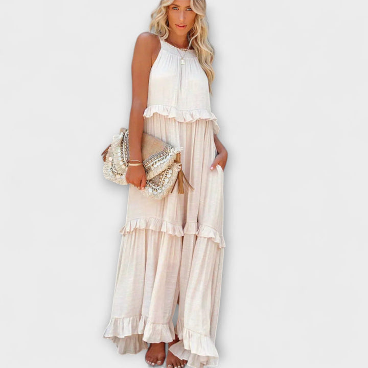 Delilah - Chic Halter Neck Dress with Ruffle Trim
