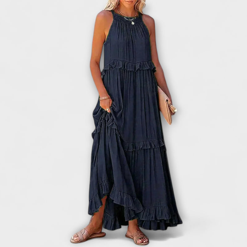 Delilah - Chic Halter Neck Dress with Ruffle Trim