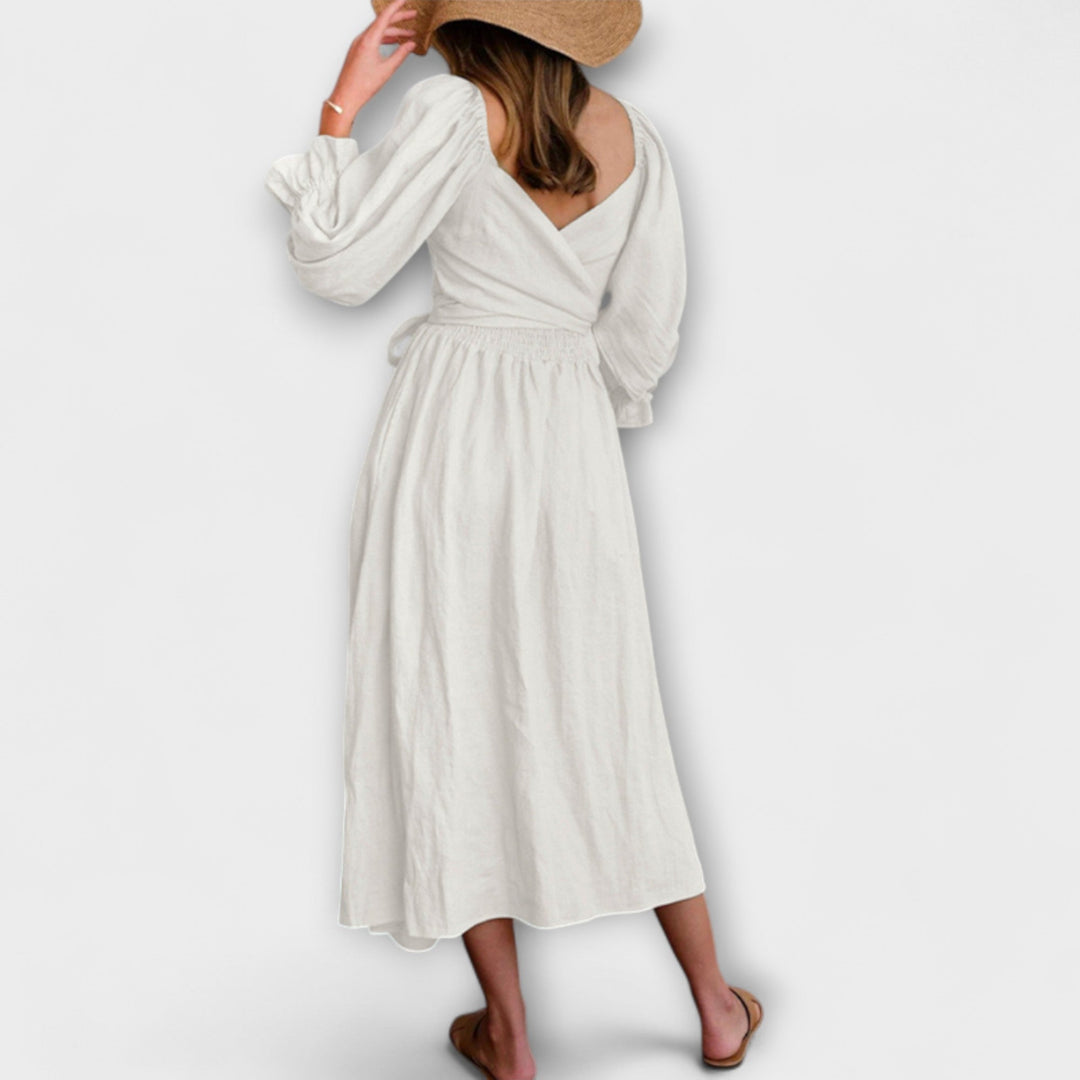 Aviana - Chic Reversible Maxi Dress with Puff Sleeves