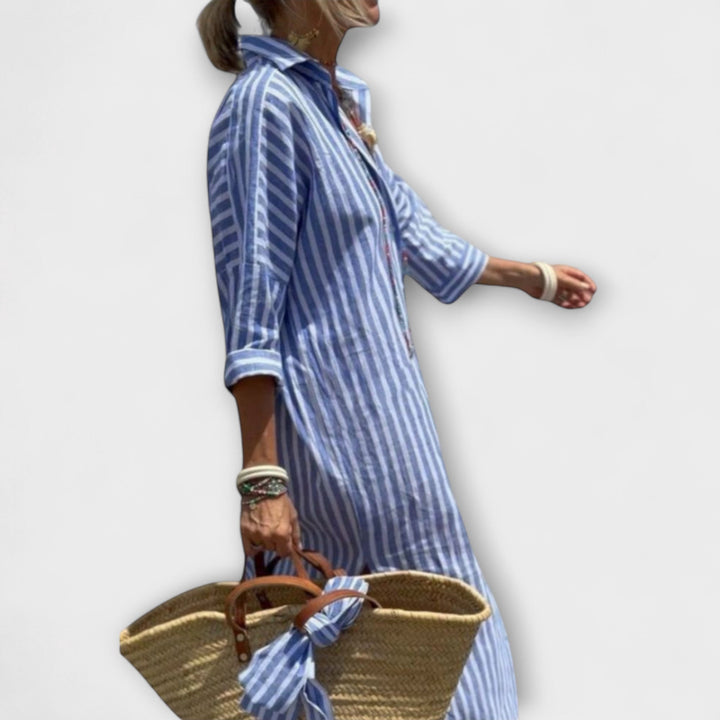 Elodie - Stylish Striped Button-Up Shirt Dress