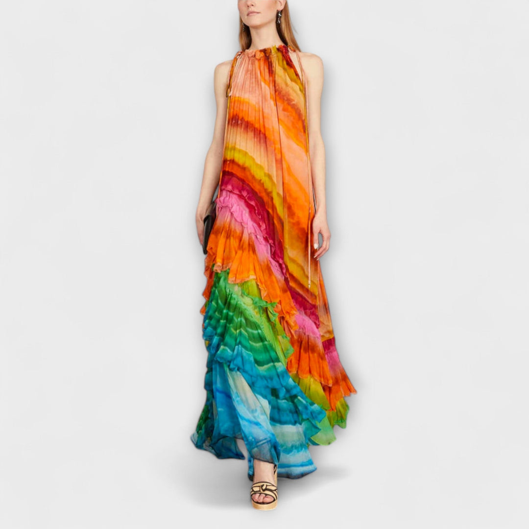 Velia - Elegant Ankle-Length Chiffon Dress with Flowing Design
