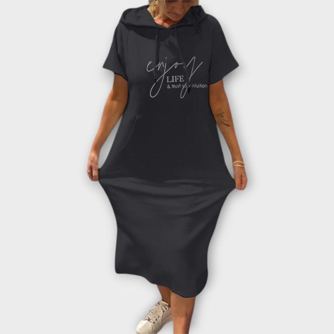 Parker - Hooded Pullover Dress with Casual Letter Print