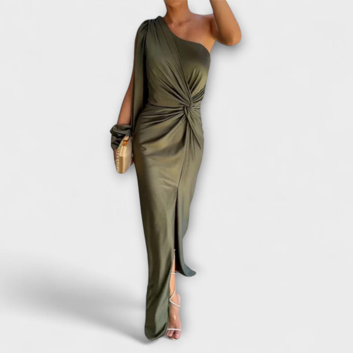 Odessa - Asymmetrical Ruched Midi Bandage Dress