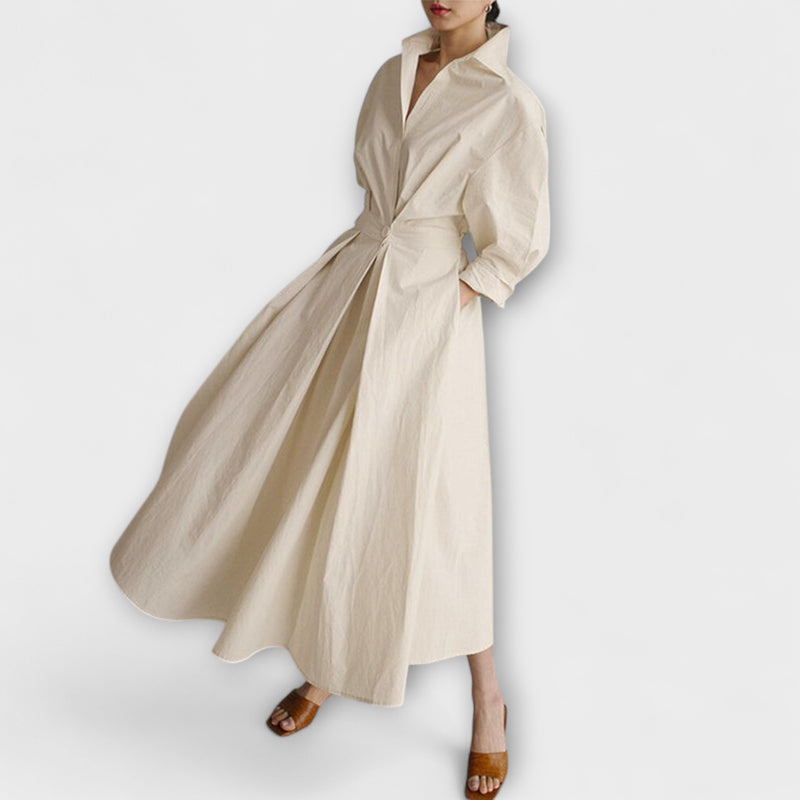 Brynn - Stylish A-Line Swing Dress with Polo Collar