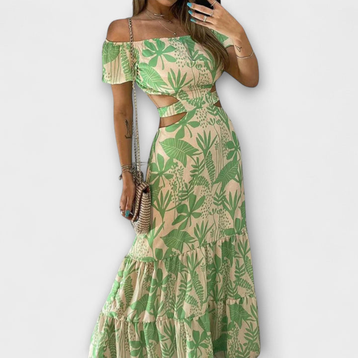 Arden - Chic Midi Dress with Unique Irregular Grain Cut-Out Design