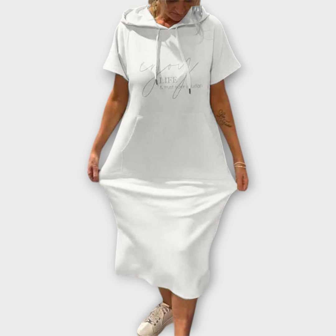 Parker - Hooded Pullover Dress with Casual Letter Print