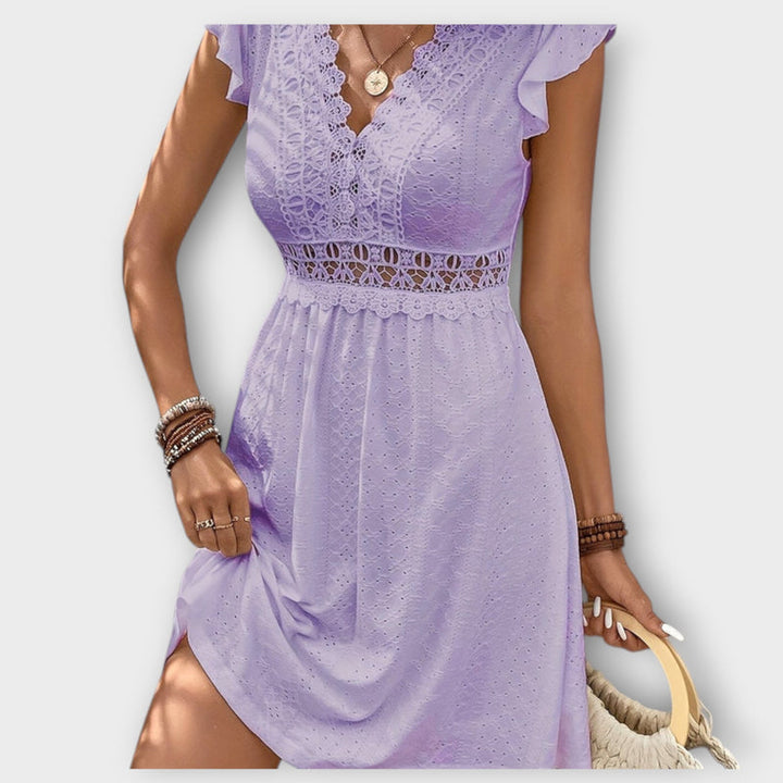 Delphine - Knitted Lace Mini Dress with High Waist