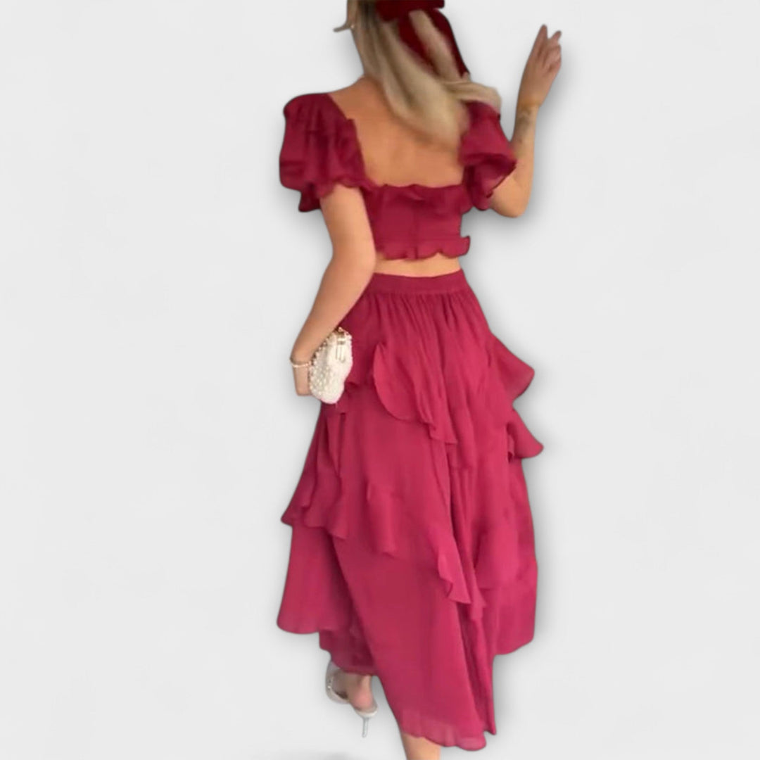 Quinlan - Chic High-Waisted Dress Featuring Delicate Lace Trim