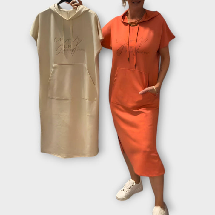 Parker - Hooded Pullover Dress with Casual Letter Print