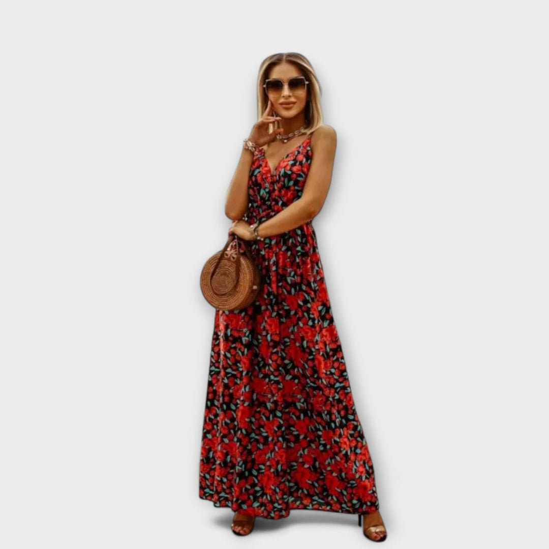 Hattie - Ruffled Waistband Commuter Dress with Printed Design