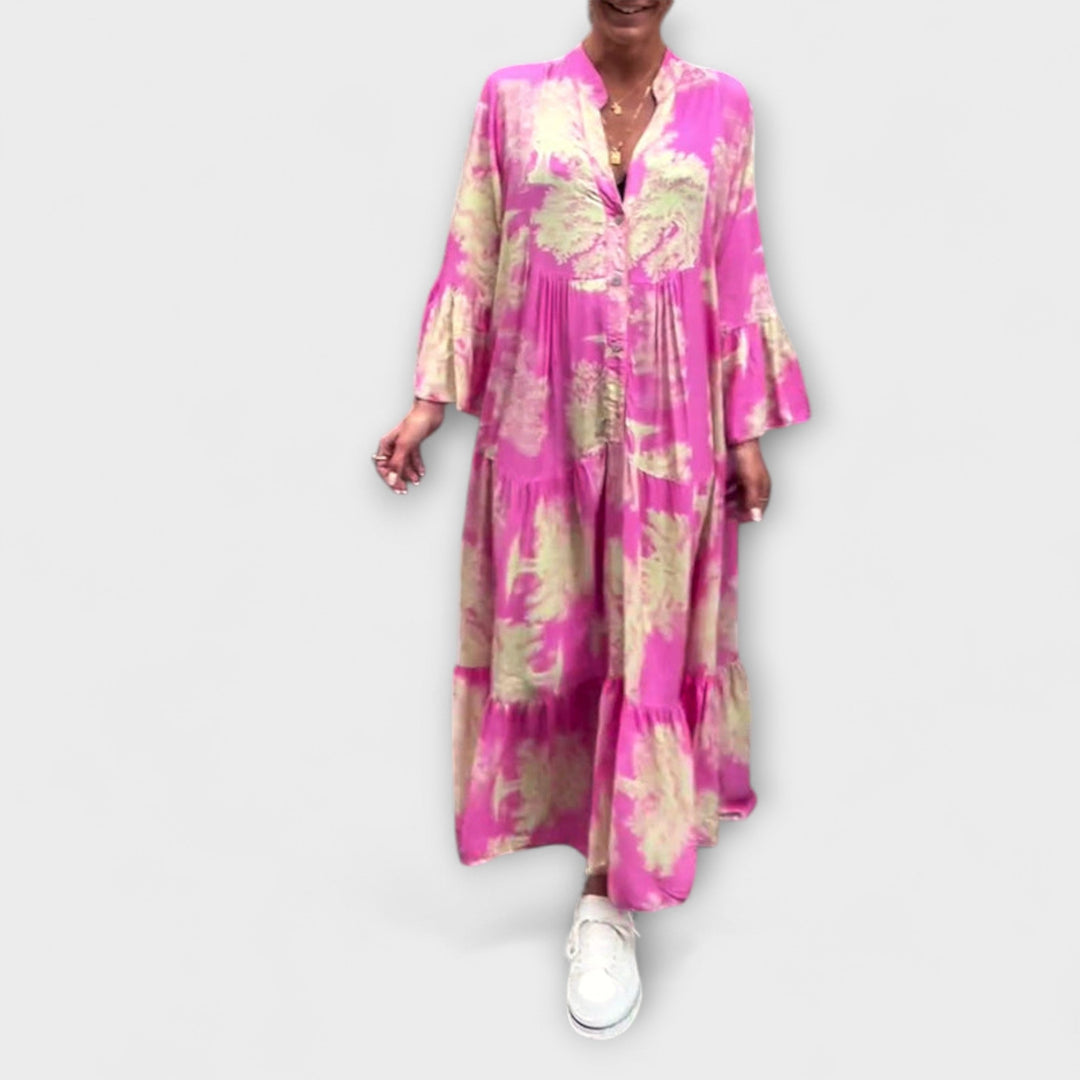 Giavanna - Printed Long Dress with Casual Flared Sleeves