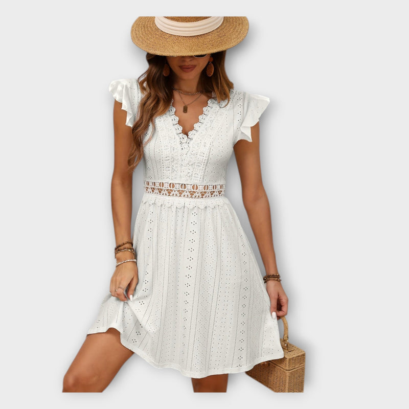 Delphine - Knitted Lace Mini Dress with High Waist