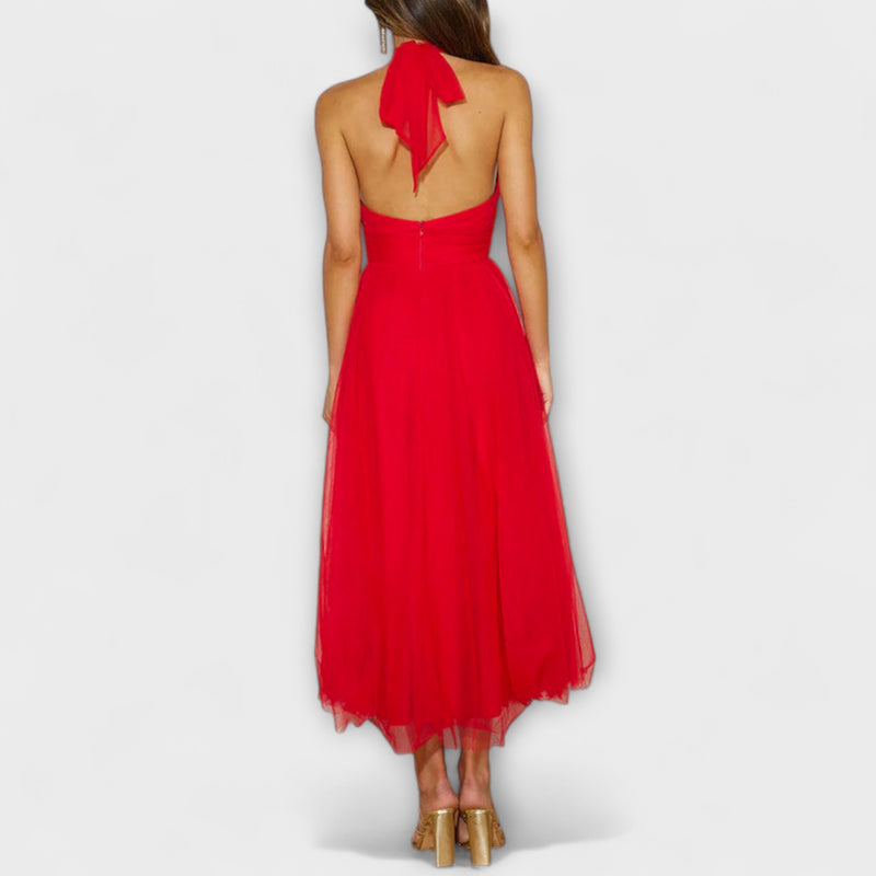 Pearlina - Elegant High Neck Mesh Dress