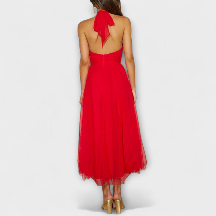 Pearlina - Elegant High Neck Mesh Dress