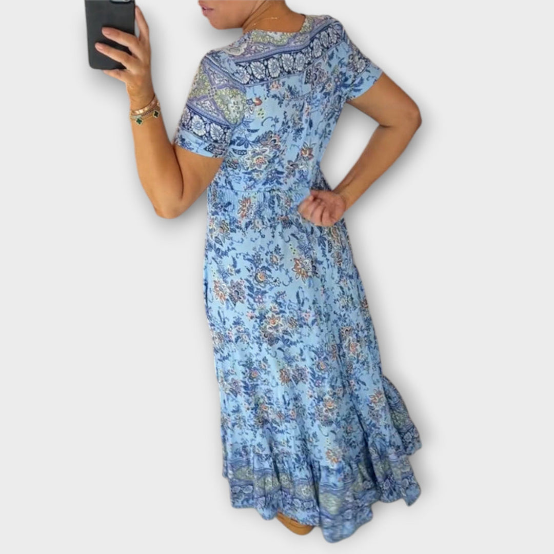 Ellie - Chic Floral V-Neck Dress with Pleated Hem