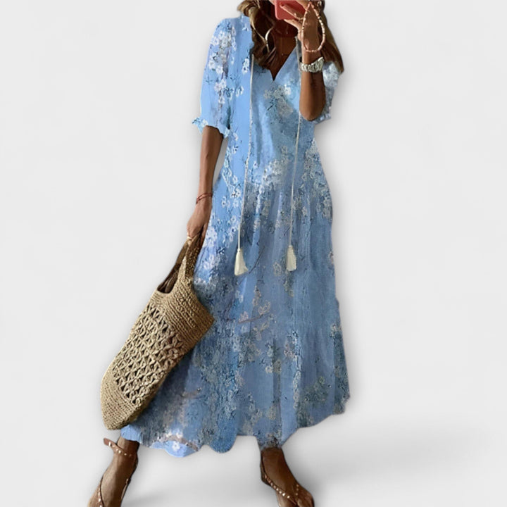 Andrea - Vintage-Inspired Boho V-Neck Printed Dress