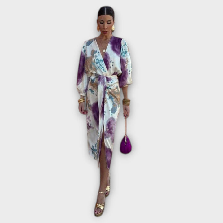 Davina - Chic V-Neck Long Sleeve Split Maxi Dress